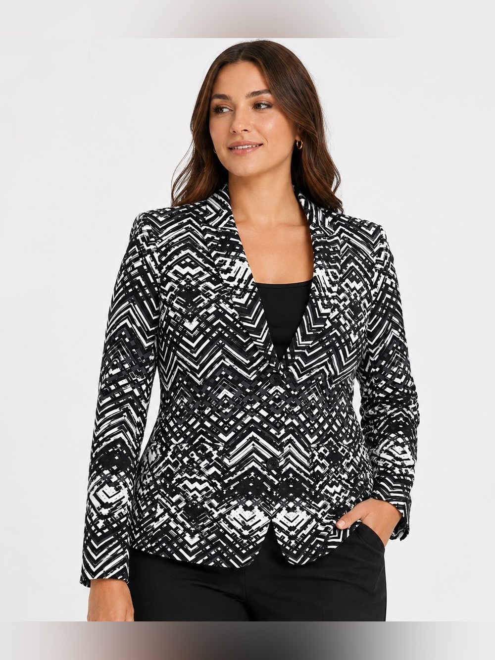 Women’s INC International Concepts Slim Fit Geometric Print Two-Button Blazer L